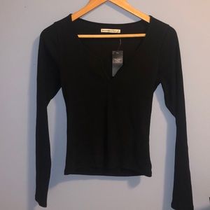 Black notch neck long sleeve